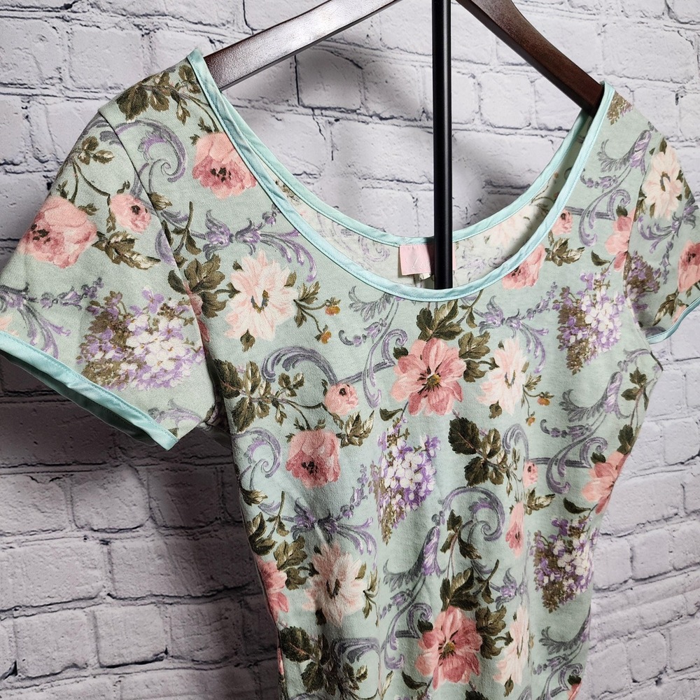 Blue multicolored floral bodysuit short sleeve top made in USA, body con style